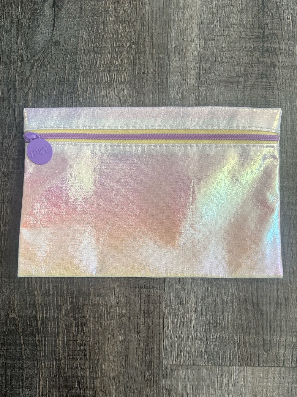 💞 New Iridescent Pink Cosmetic Pouch with Purple Zip Pull